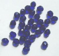 25 8mm Faceted Cobalt Firepolish Beads